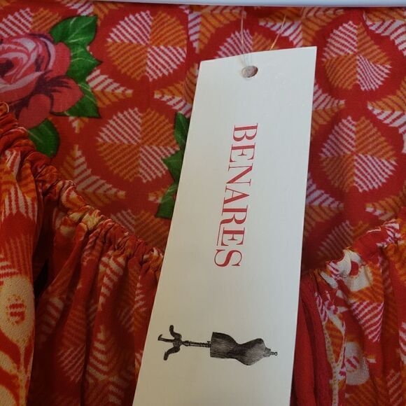 BENARES Red Rose Peasant Blouse Small - Picture 6 of 9